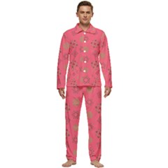 Pink Art Pattern Design Geometric Men s Long Sleeve Velvet Pocket Pajamas Set