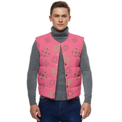 Pink Art Pattern Design Geometric Men s Short Button Up Puffer Vest	 by Wegoenart