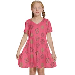 Pink Art Pattern Design Geometric Kids  Short Sleeve Tiered Mini Dress