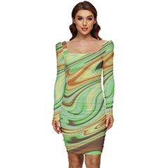 Art Background Abstract Pattern Texture Women Long Sleeve Ruched Stretch Jersey Dress