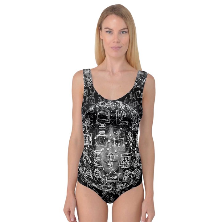 Black White Background Burnout Template Doodle Princess Tank Leotard 