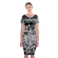 Black White Background Burnout Template Doodle Classic Short Sleeve Midi Dress by Wegoenart