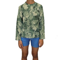 Green Leaves Camouflage Pattern Kids  Long Sleeve Swimwear by Wegoenart