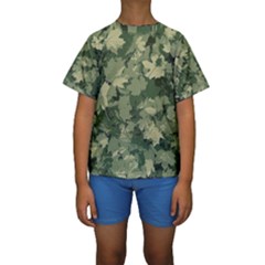 Green Leaves Camouflage Pattern Kids  Short Sleeve Swimwear by Wegoenart