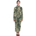 Green Leaves Camouflage Pattern Turtleneck Maxi Dress View1