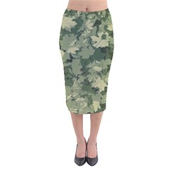 Green Leaves Camouflage Pattern Velvet Midi Pencil Skirt by Wegoenart