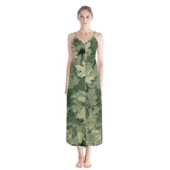 Green Leaves Camouflage Pattern Button Up Chiffon Maxi Dress by Wegoenart