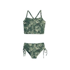 Green Leaves Camouflage Pattern Girls  Tankini Swimsuit by Wegoenart