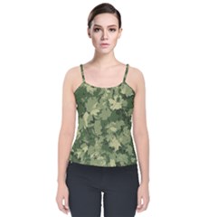 Green Leaves Camouflage Pattern Velvet Spaghetti Strap Top by Wegoenart