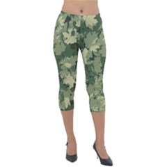 Green Leaves Camouflage Pattern Lightweight Velour Capri Leggings  by Wegoenart