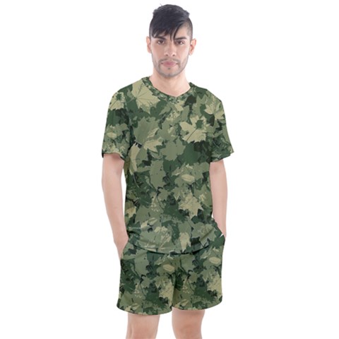 Green Leaves Camouflage Pattern Men s Mesh Tee And Shorts Set by Wegoenart