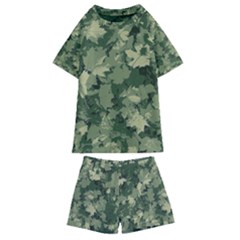 Green Leaves Camouflage Pattern Kids  Swim Tee And Shorts Set by Wegoenart