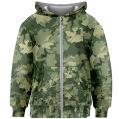 Green Leaves Camouflage Pattern Kids  Zipper Hoodie Without Drawstring by Wegoenart