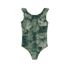 Green Leaves Camouflage Pattern Kids  Frill Swimsuit by Wegoenart