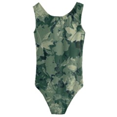 Green Leaves Camouflage Pattern Kids  Cut-out Back One Piece Swimsuit by Wegoenart