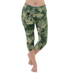 Green Leaves Camouflage Pattern Lightweight Velour Capri Yoga Leggings by Wegoenart