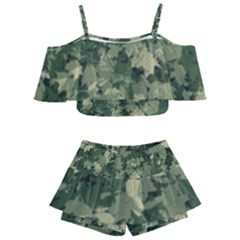 Green Leaves Camouflage Pattern Kids  Off Shoulder Skirt Bikini by Wegoenart