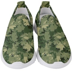 Green Leaves Camouflage Pattern Kids  Slip On Sneakers by Wegoenart