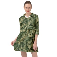 Green Leaves Camouflage Pattern Mini Skater Shirt Dress by Wegoenart