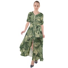 Green Leaves Camouflage Pattern Waist Tie Boho Maxi Dress by Wegoenart