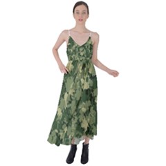 Green Leaves Camouflage Pattern Tie Back Maxi Dress by Wegoenart