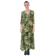 Green Leaves Camouflage Pattern Button Up Maxi Dress by Wegoenart