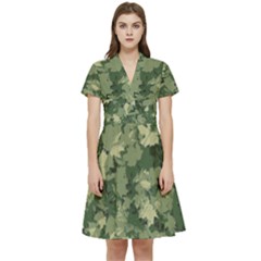 Green Leaves Camouflage Pattern Short Sleeve Waist Detail Dress by Wegoenart