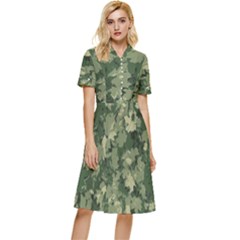 Green Leaves Camouflage Pattern Button Top Knee Length Dress by Wegoenart