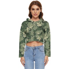 Green Leaves Camouflage Pattern Women s Lightweight Cropped Hoodie by Wegoenart