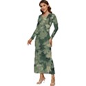 Green Leaves Camouflage Pattern Long Sleeve Velour Longline Maxi Dress View2