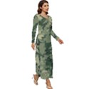 Green Leaves Camouflage Pattern Long Sleeve Velour Longline Maxi Dress View3