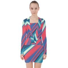 Illustration Background Abstract Pattern Texture V-neck Bodycon Long Sleeve Dress by Wegoenart