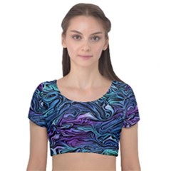 Illustration Abstract Waves Background Texture Velvet Short Sleeve Crop Top  by Wegoenart