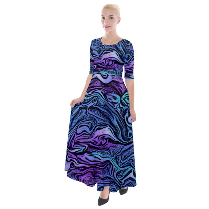 Illustration Abstract Waves Background Texture Half Sleeves Maxi Dress