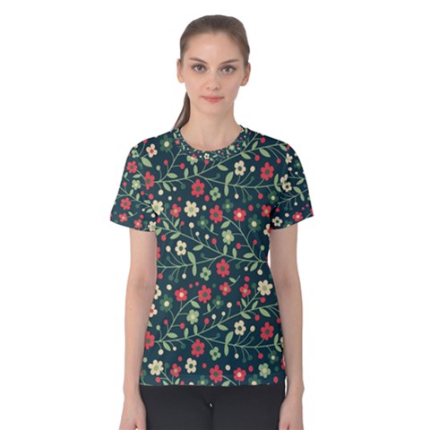 Flowering-branches-seamless-pattern Women s Cotton Tee by Zezheshop