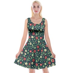 Flowering-branches-seamless-pattern Reversible Velvet Sleeveless Dress