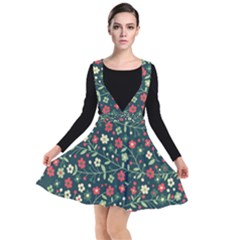 Flowering-branches-seamless-pattern Plunge Pinafore Dress by Zezheshop