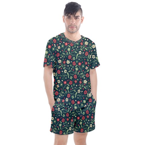 Flowering-branches-seamless-pattern Men s Mesh Tee And Shorts Set by Zezheshop