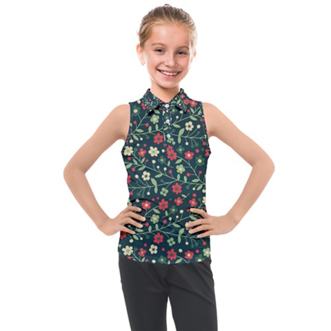 Flowering-branches-seamless-pattern Kids  Sleeveless Polo Tee by Zezheshop