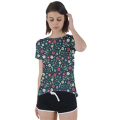 Flowering-branches-seamless-pattern Short Sleeve Foldover Tee by Zezheshop