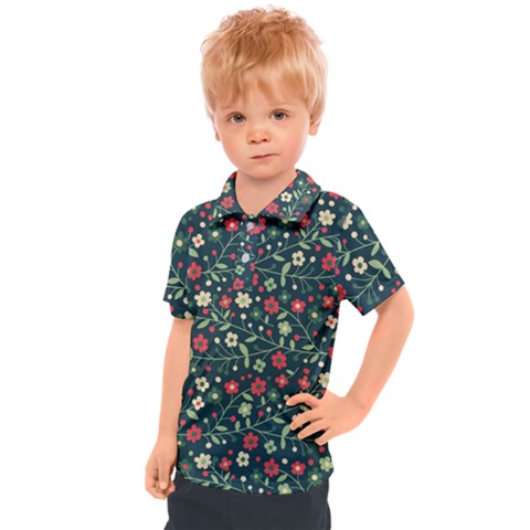 Flowering-branches-seamless-pattern Kids  Polo Tee by Zezheshop