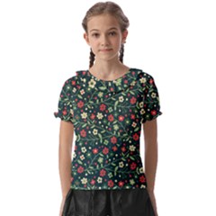 Flowering-branches-seamless-pattern Kids  Frill Chiffon Blouse by Zezheshop