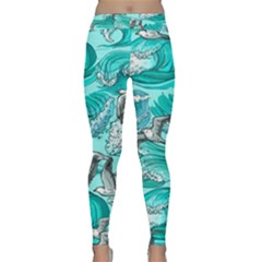 Sea Waves Seamless Pattern Classic Yoga Leggings by Wegoenart