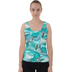 Sea Waves Seamless Pattern Velvet Tank Top by Wegoenart