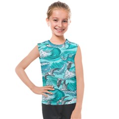 Sea Waves Seamless Pattern Kids  Mesh Tank Top by Wegoenart