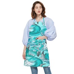 Sea Waves Seamless Pattern Pocket Apron by Wegoenart