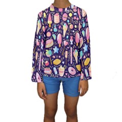 Cute-seamless-pattern-with-colorful-sweets-cakes-lollipops Kids  Long Sleeve Swimwear