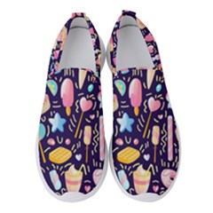 Cute-seamless-pattern-with-colorful-sweets-cakes-lollipops Women s Slip On Sneakers by Wegoenart