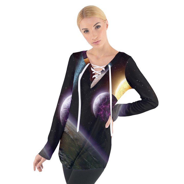 Planets In Space Tie Up Tee