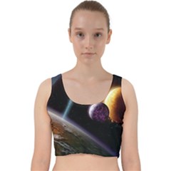 Planets In Space Velvet Racer Back Crop Top by Sapixe